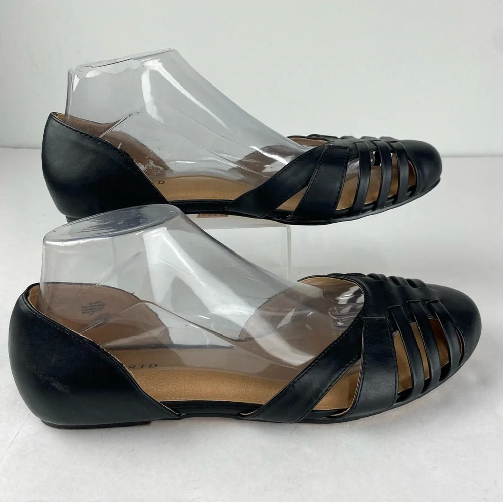 Torrid Womens 10W Black Leather Cutout Almond Toe D'orsay Flats Wide Width